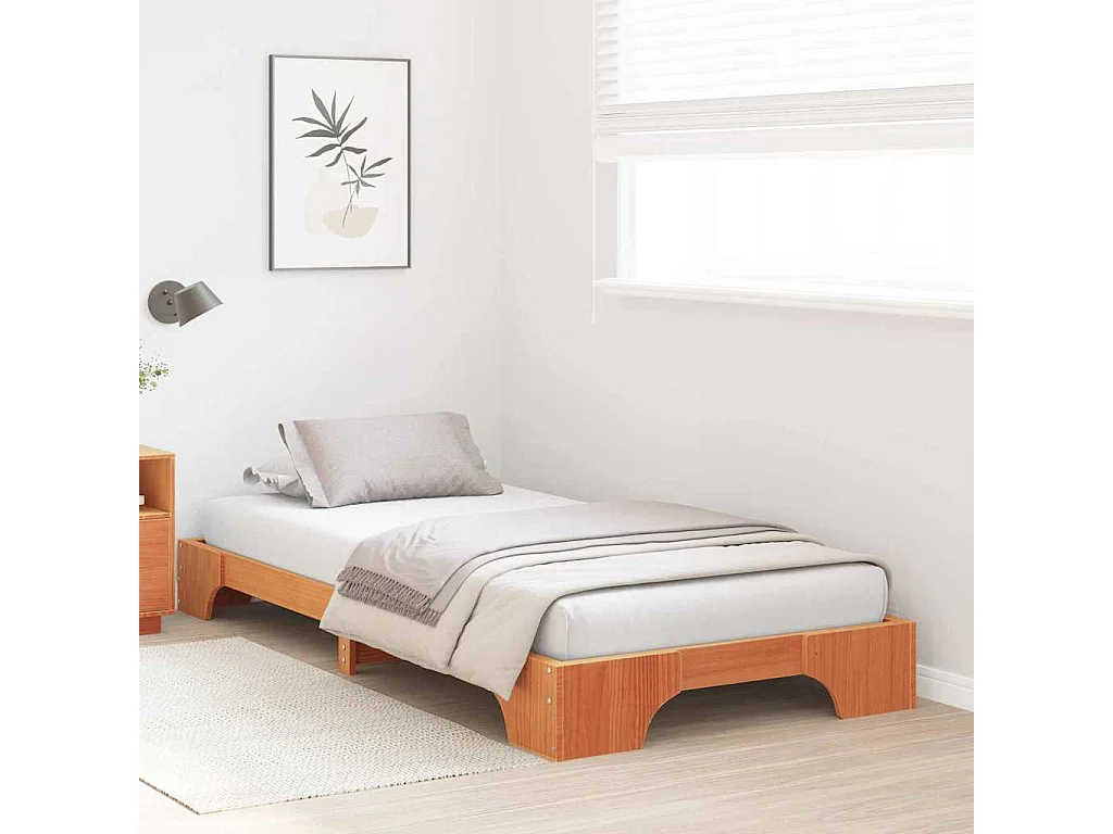 Lit simple | Lit adulte, enfant | Cadre de lit 90x200 cm en pin massif couleur marron cire