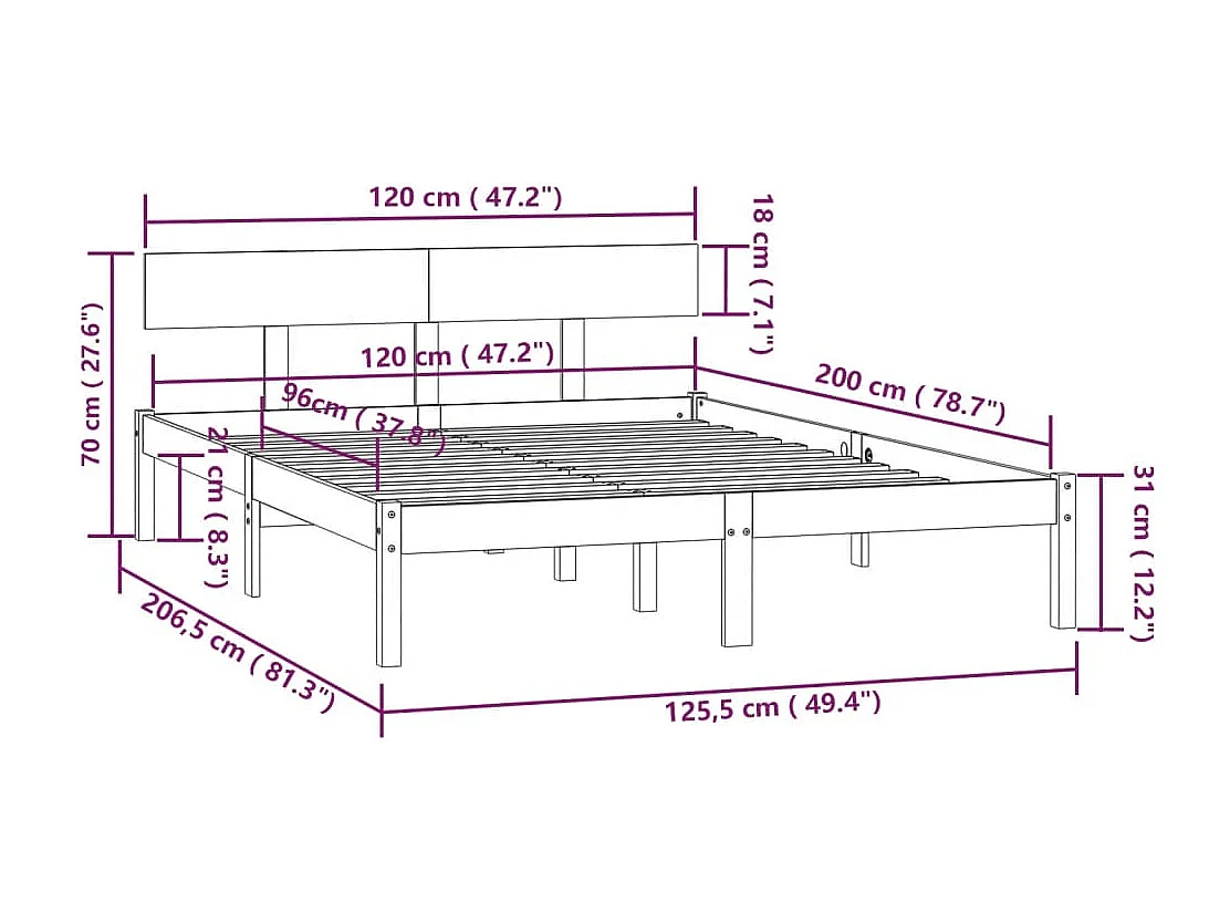 Lit simple | Lit adulte, enfant | Cadre de lit marron miel bois massif 120x200 cm