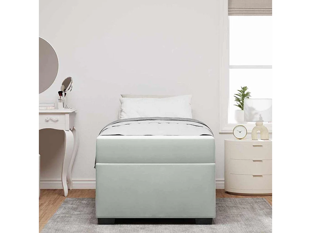 Lit simple | Lit adulte, enfant | Cadre de lit avec matelas Gris clair 100x200 cm Velours