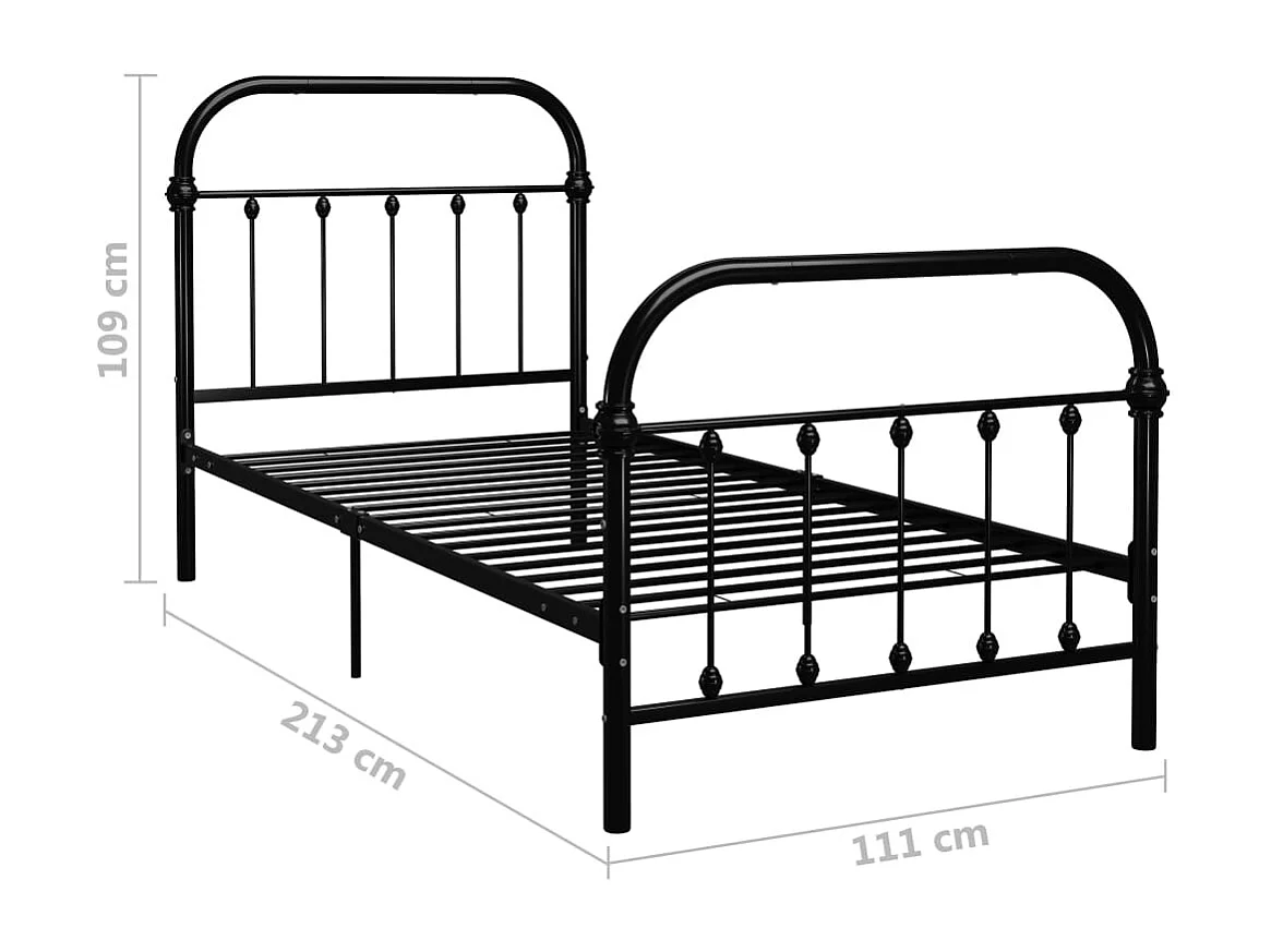 Lit simple | Lit adulte, enfant | Cadre de lit noir métal 100x200 cm