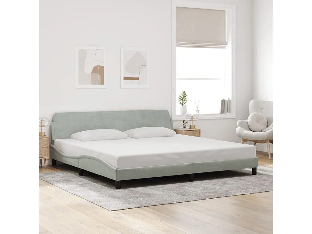 Lit double | Lit adulte | Cadre de lit gris clair 200x200 cm velours