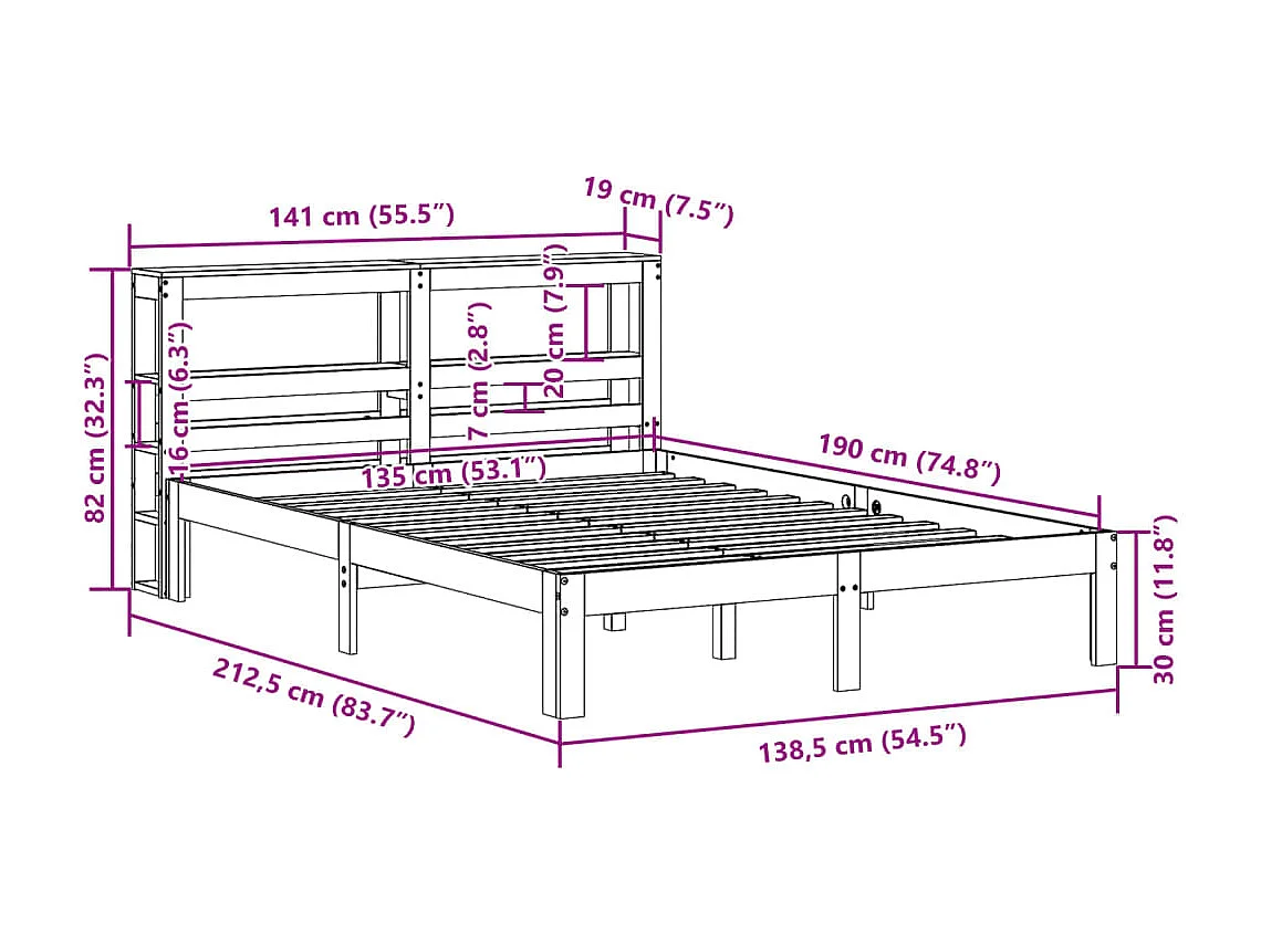Lit double | Lit adulte | Cadre de lit cire marron 135x190cm bois pin massif