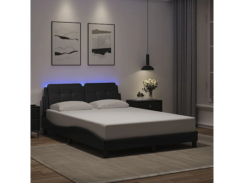 Lit double | Lit adulte | Cadre de lit avec LED noir 140x200 cm