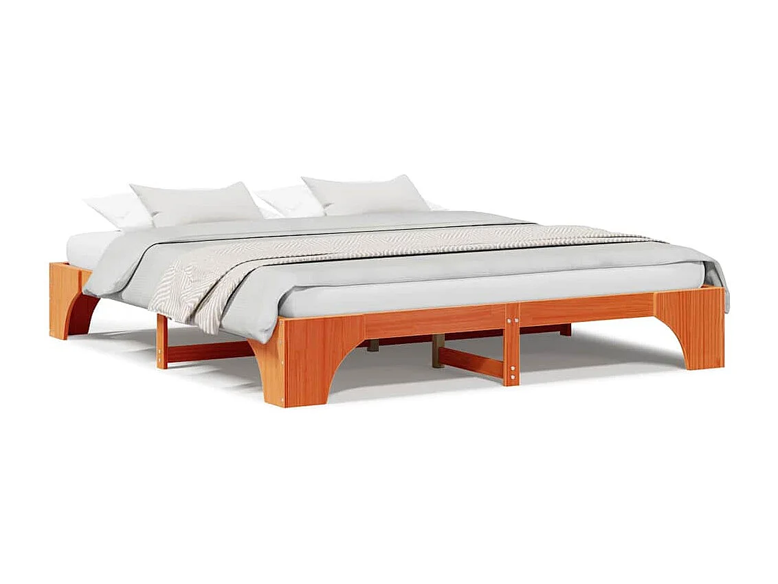 Lit double | Lit adulte | Cadre de lit ciré marron 200x200 cm en bois de pin massif