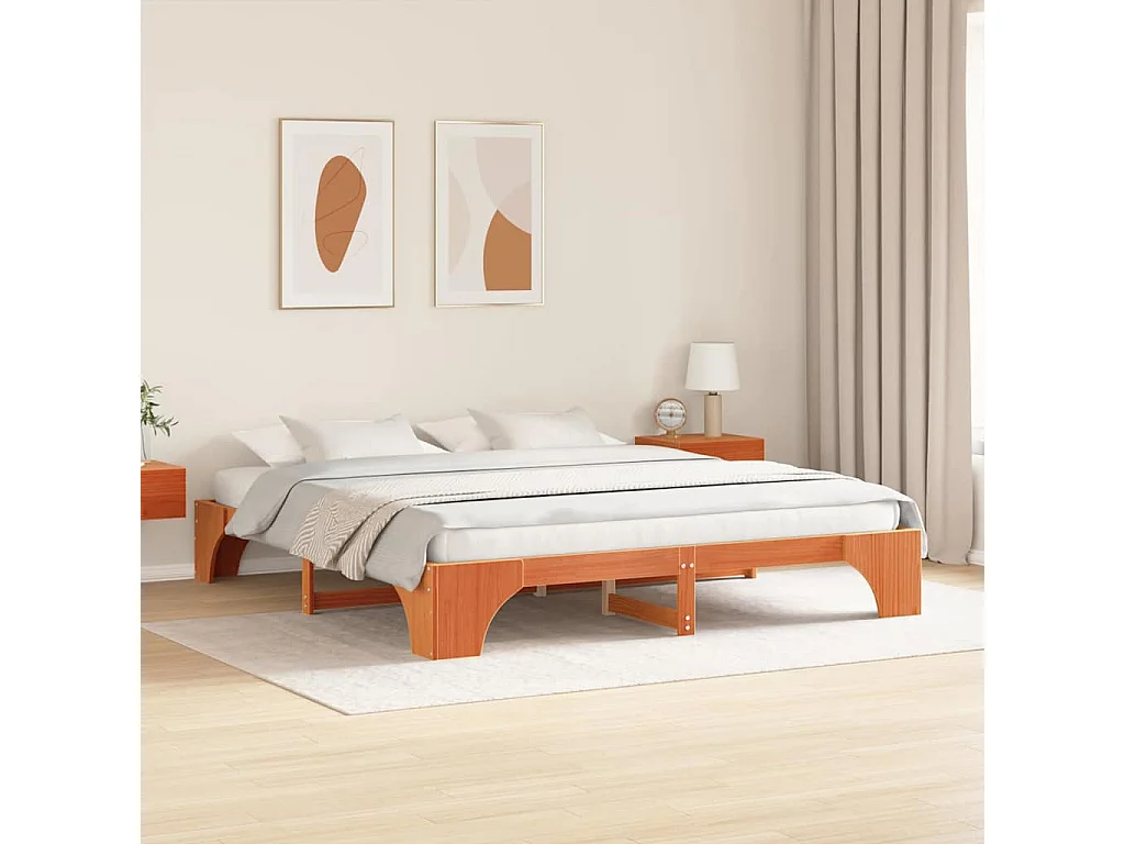 Lit double | Lit adulte | Cadre de lit ciré marron 200x200 cm en bois de pin massif