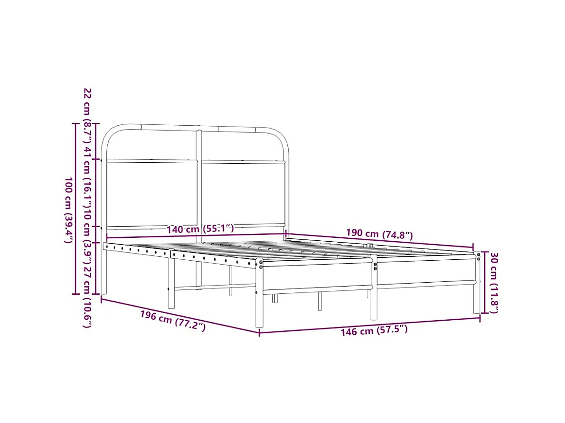 Lit double | Lit adulte | Cadre de lit 140x190 cm chêne marron