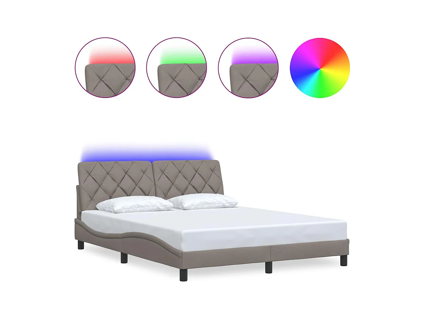 Lit double | Lit adulte | Cadre de lit avec LED taupe 160x200 cm tissu