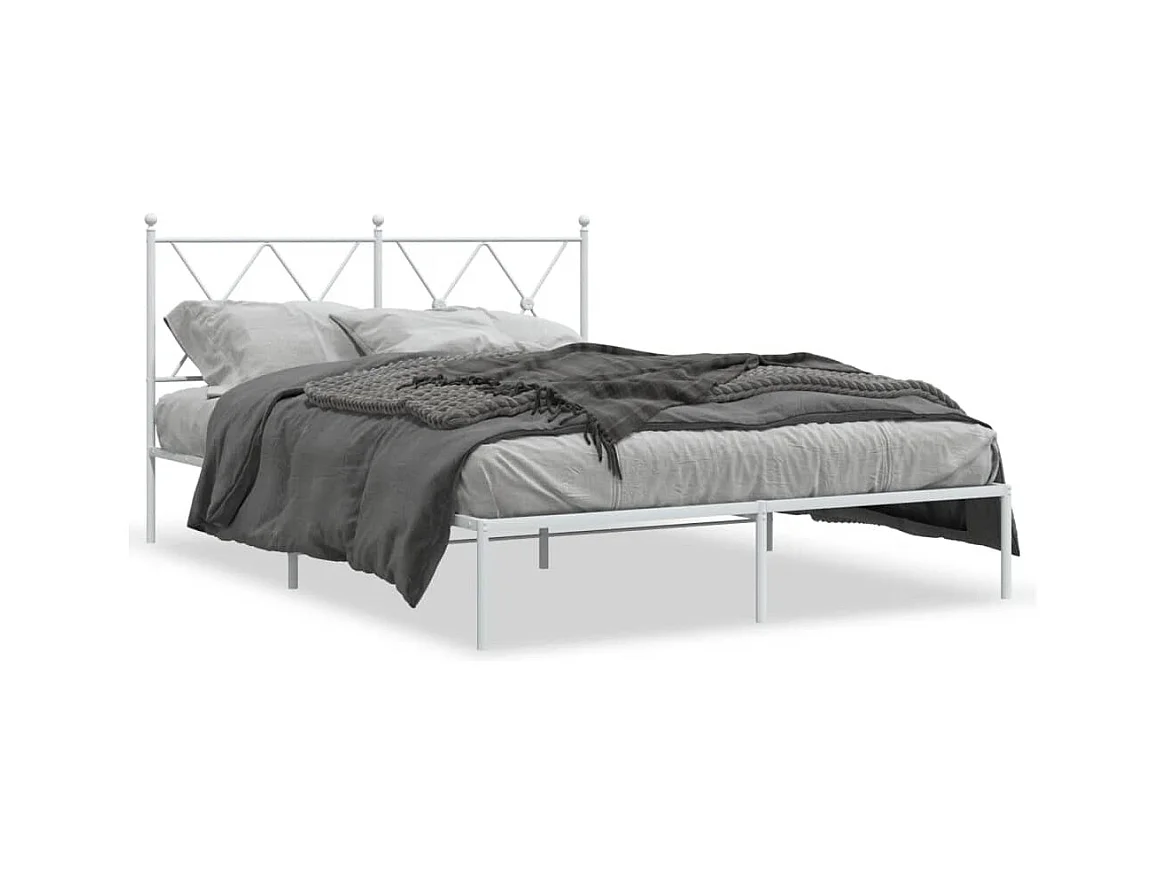 Lit double | Lit adulte | Cadre de lit métal et tête de lit blanc 140x190 cm