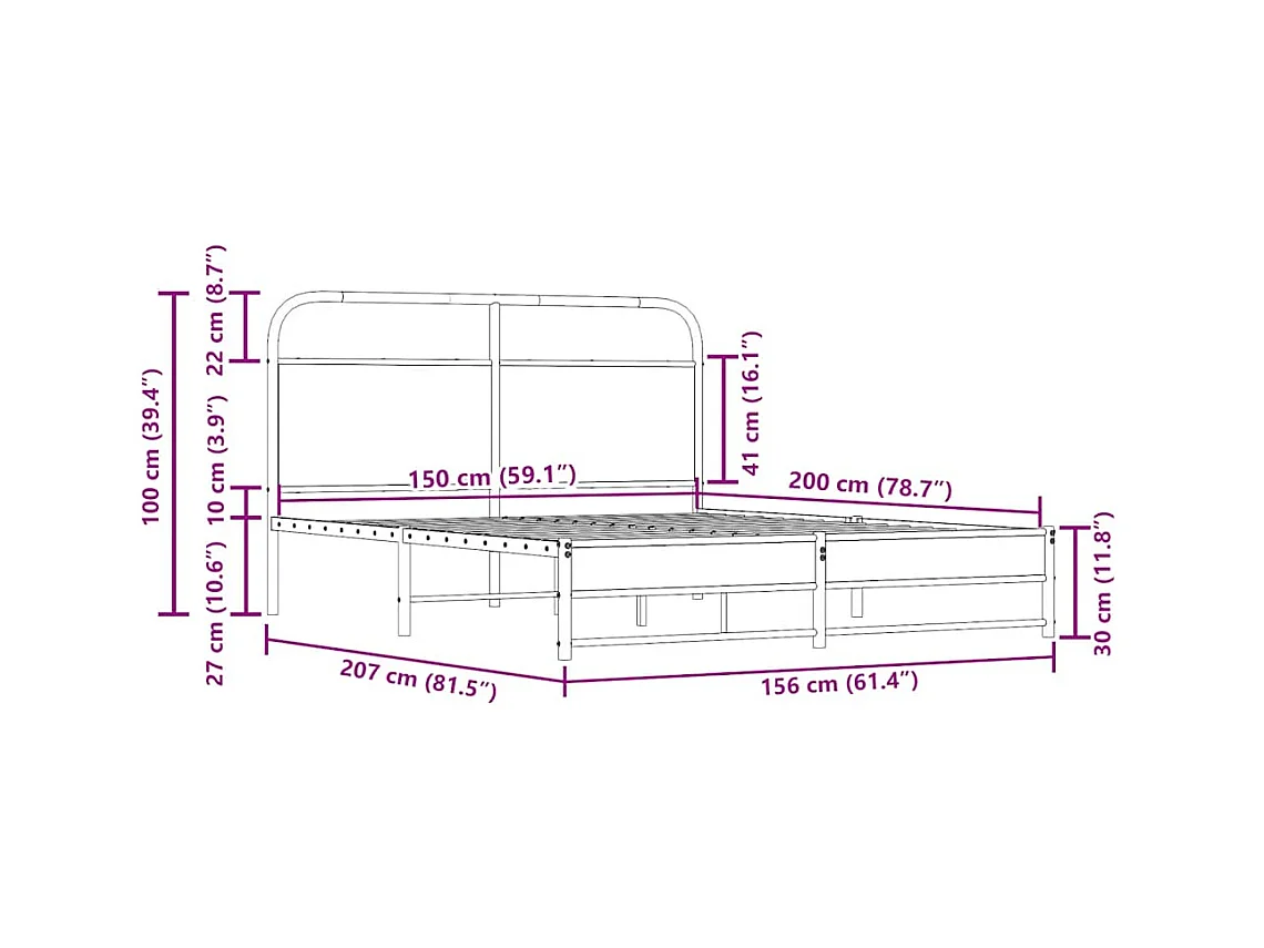 Letto per adulti | Letto matrimoniale | Giroletto senza Materasso Rovere Fumo 150x200 cm in Truciolato