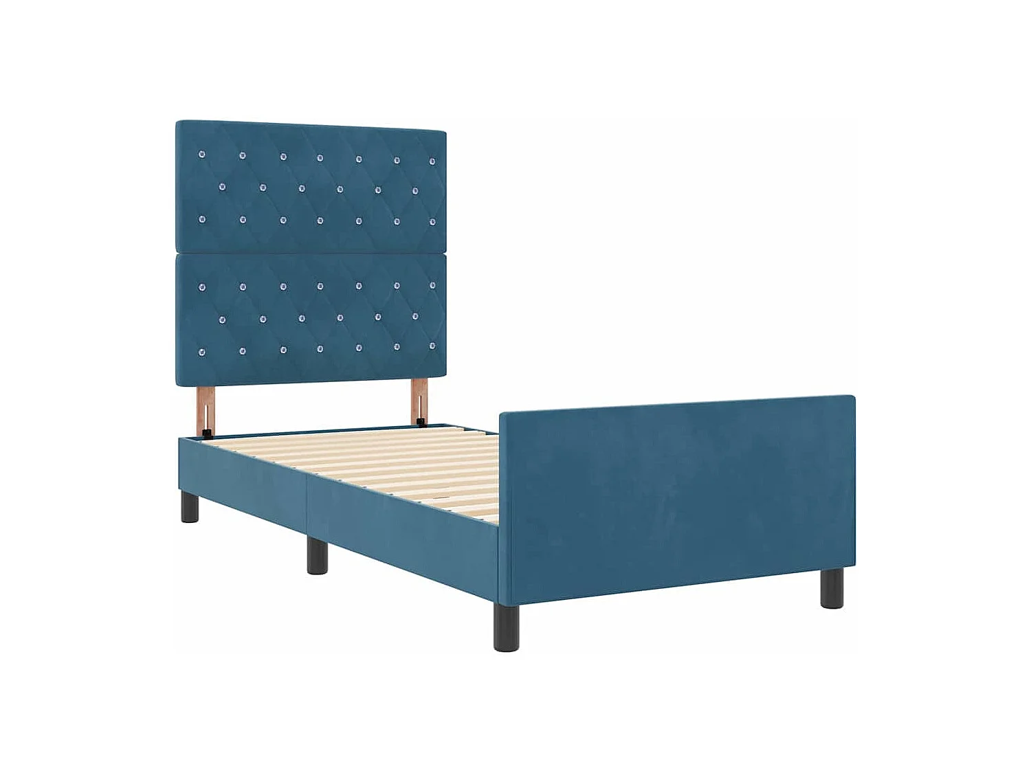 Lit simple | Lit adulte, enfant | Cadre de lit avec tête de lit Bleu foncé 90x200 cm Velours