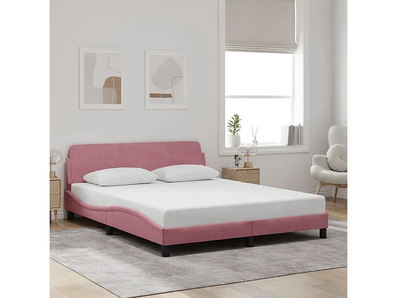 Lit double | Lit adulte | Cadre de lit et tête de lit rose 160x200cm velours