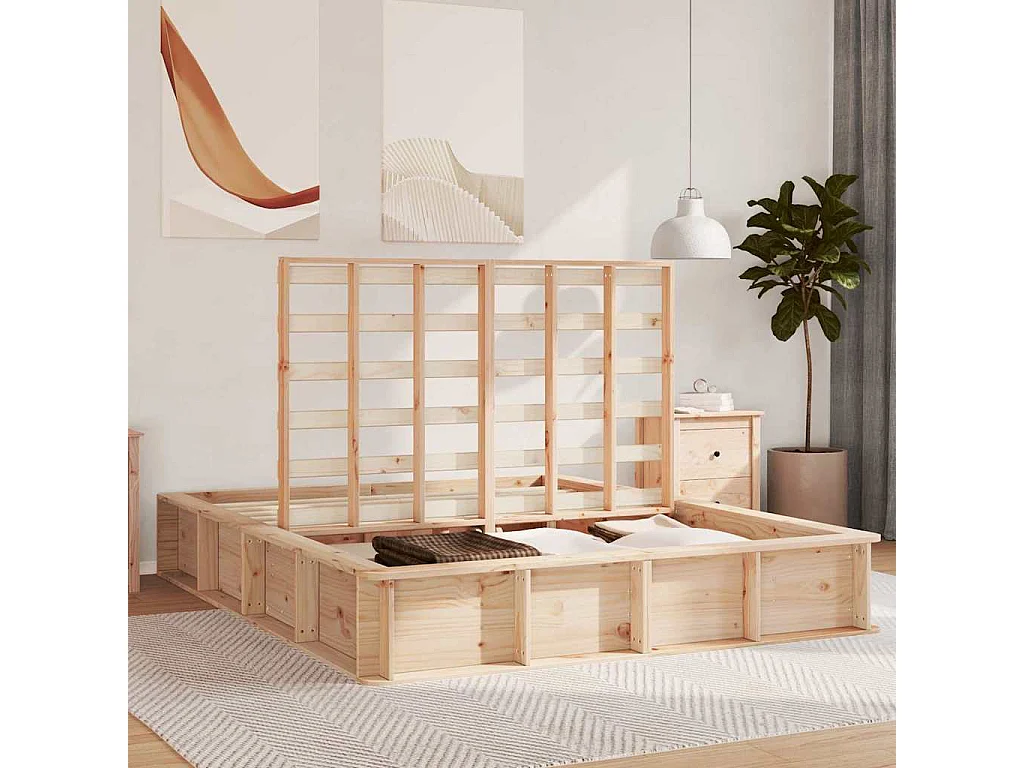 Lit double | Lit adulte | Cadre de lit avec rangement intégré - 150x200 cm en pin massif