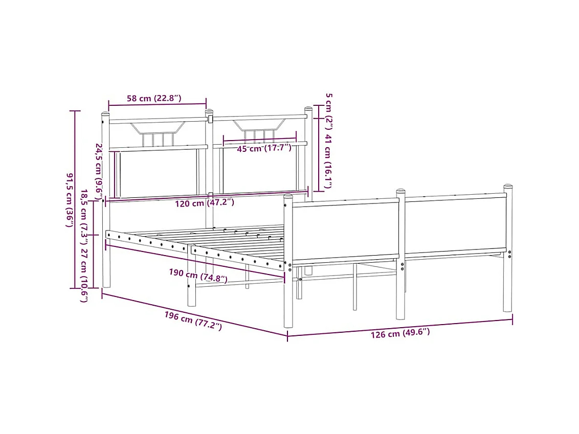 Letto per adulti | Letto singolo | Giroletto senza Materasso Rovere Sonoma 120x190cm in Truciolato