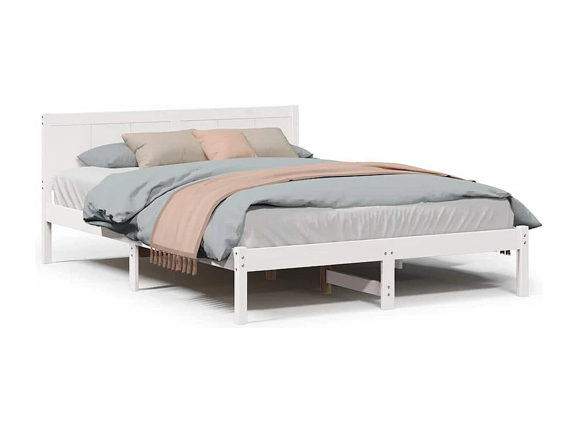 Lit double | Lit adulte | Cadre de lit Blanc 160x200 cm Bois de pin massif
