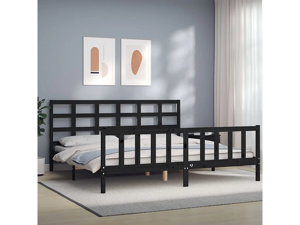 Lit double | Lit adulte | Cadre de lit noir 200x200 cm bois massif de pin