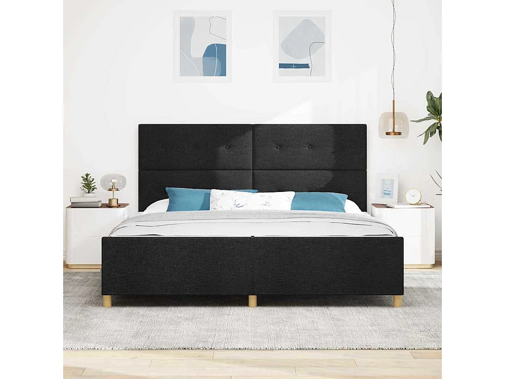 Lit double | Lit adulte | Cadre de lit avec tête de lit Noir 200x200 cm tissu