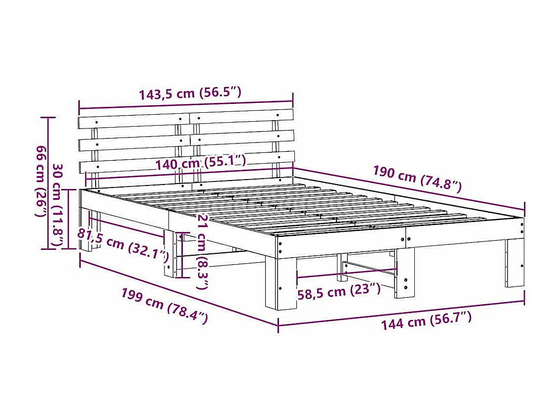 Lit double | Lit adulte | Cadre de lit Marron 140x190 cm Bois de pin massif