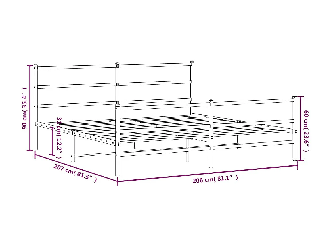 Lit double | Lit adulte | Cadre de lit métal et pied de lit blanc 200x200 cm
