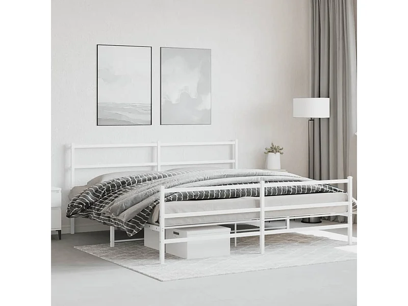 Lit double | Lit adulte | Cadre de lit métal et pied de lit blanc 200x200 cm