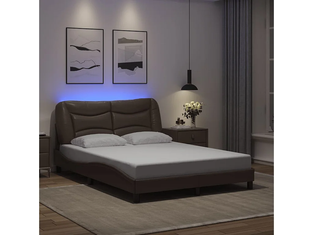 Lit simple | Lit adulte, enfant | Cadre de lit avec LED marron 120x200 cm