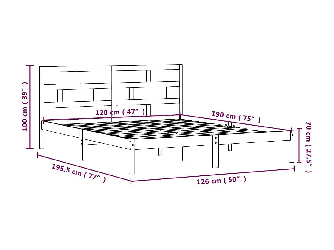Lit simple | Lit adulte, enfant | Cadre de lit bois massif 120x190 cm