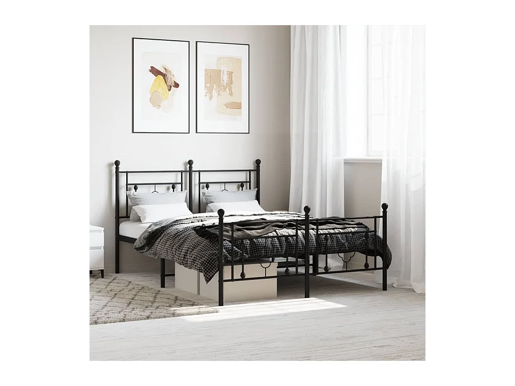 Lit double | Lit adulte | Cadre de lit métal avec pied de lit noir 140x190cm