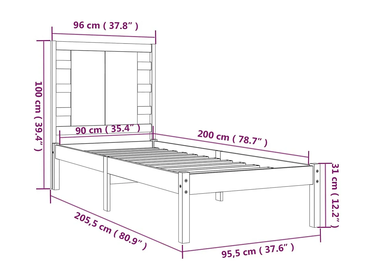 Lit simple | Lit adulte, enfant | Cadre de lit 90x200 cm bois de pin massif
