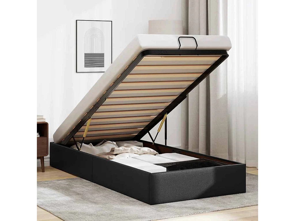 Lit simple | Lit adulte, enfant | Cadre de lit ottoman noir 100x200 cm similicuir