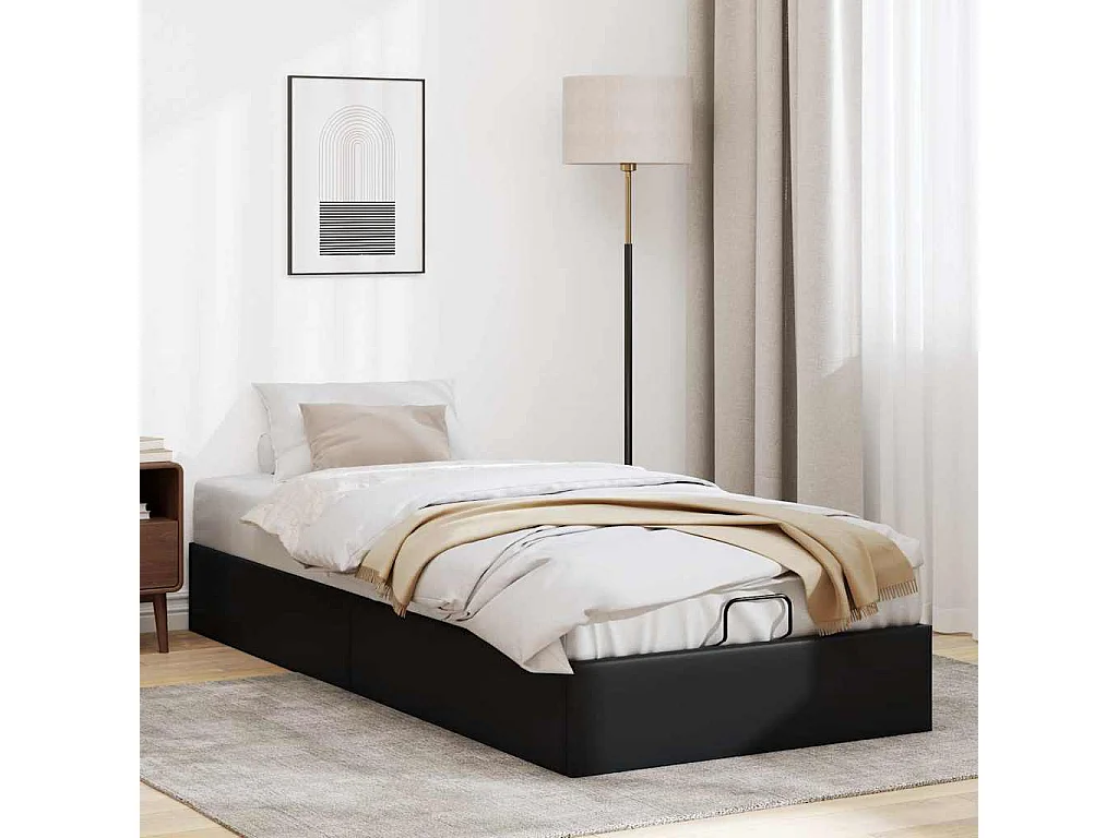 Lit simple | Lit adulte, enfant | Cadre de lit ottoman noir 100x200 cm similicuir