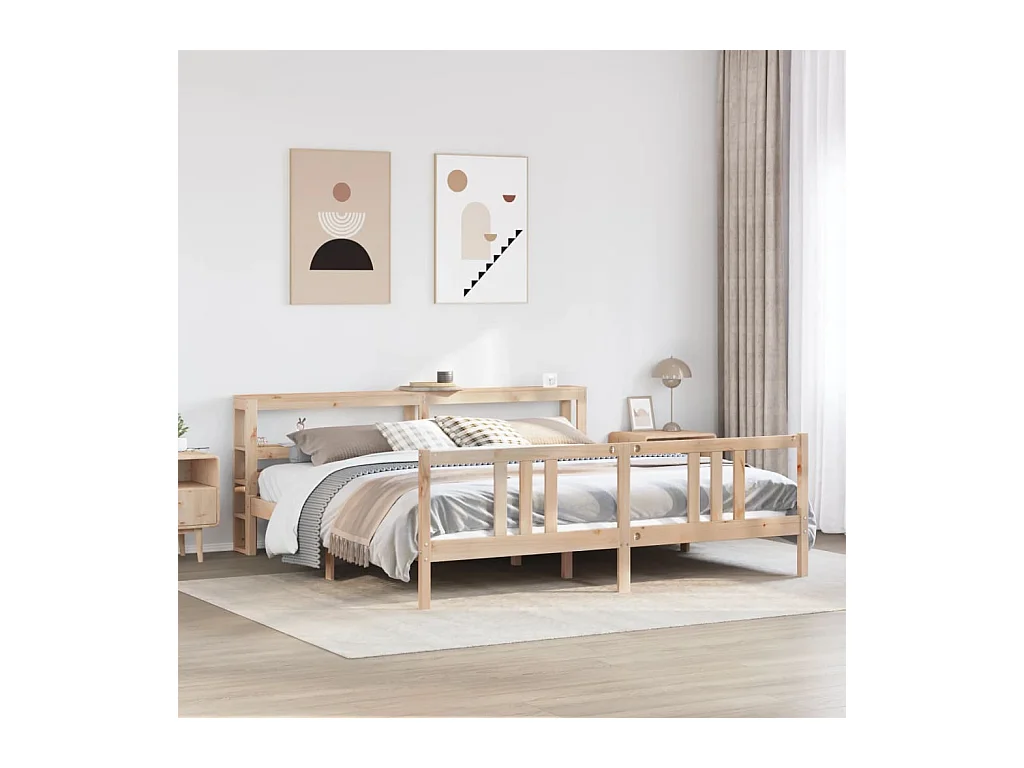 Letto per adulti | Letto matrimoniale | Giroletto con Testiera 200x200 cm in Legno Massello di Pino