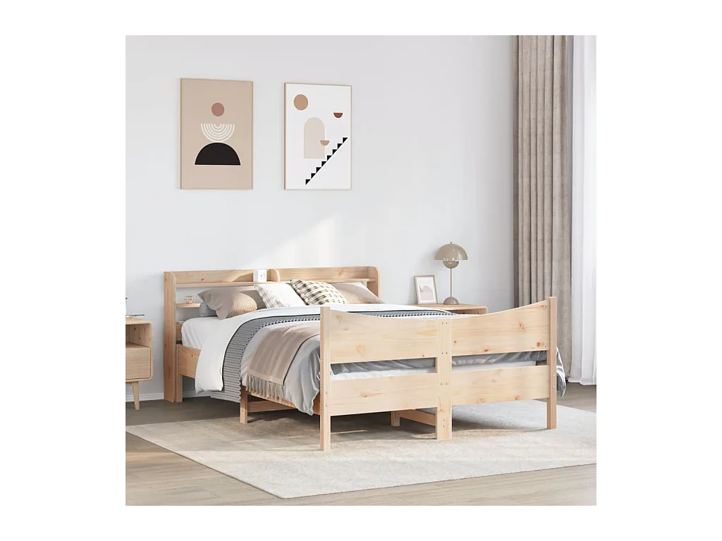 Letto per adulti | Letto matrimoniale | Giroletto con Testiera 140x190 cm in Legno Massello di Pino