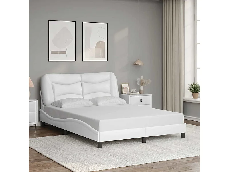 Lit double | Lit adulte | Cadre de lit blanc 140x190 cm similicuir