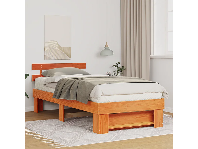 Lit simple | Lit adulte, enfant | Cadre de lit Marron cire 100x200 cm Bois massif en pin