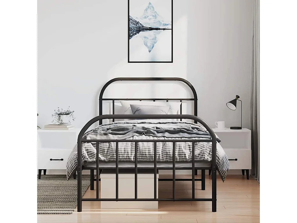 Lit simple | Lit adulte, enfant | Cadre de lit métal avec pied de lit noir 100x190cm