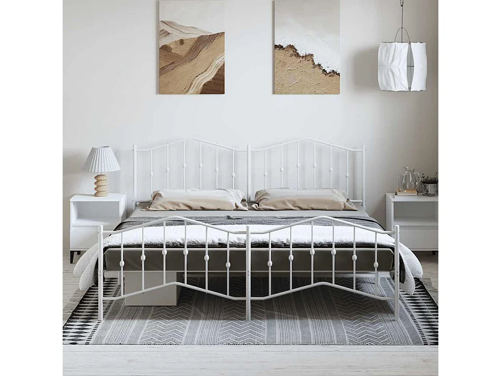 Lit double | Lit adulte | Cadre de lit métal et pied de lit blanc 183x213 cm