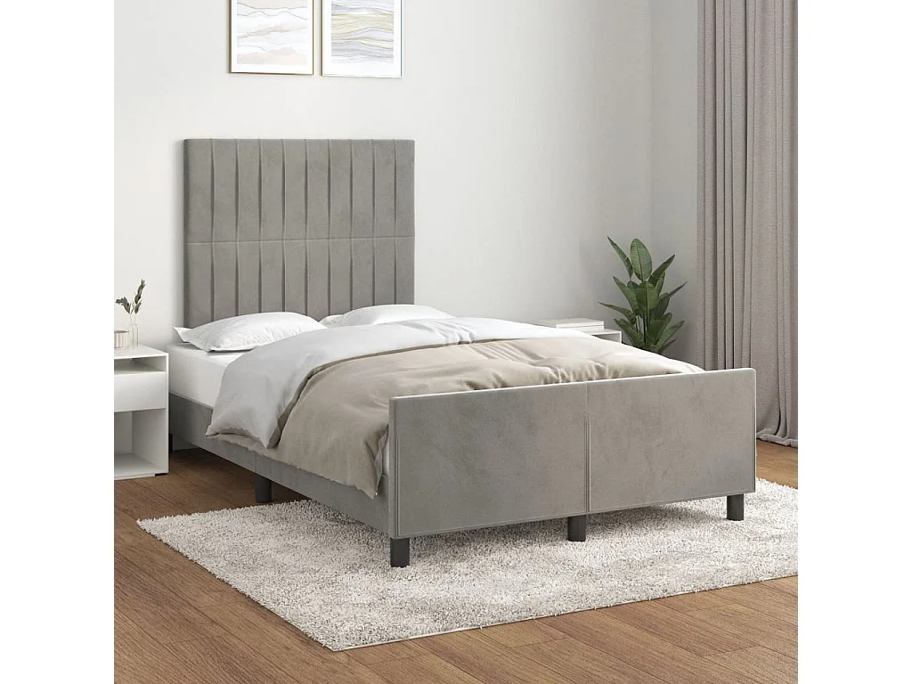 Lit simple | Lit adulte, enfant | Cadre de lit gris clair 120x190 cm velours