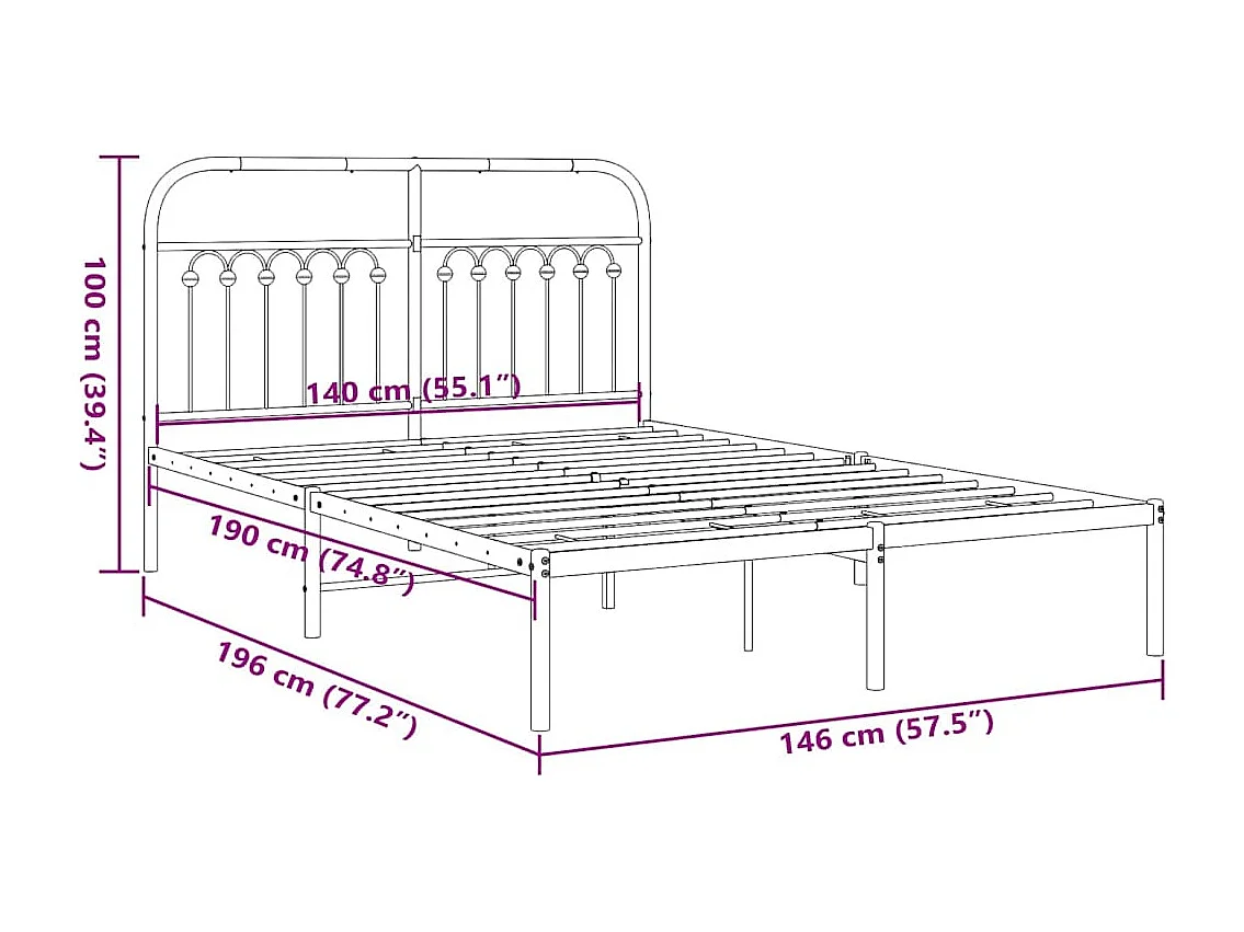 Bedframe | Tweepersoonsbed met hoofdbord metaal zwart 140x190 cm