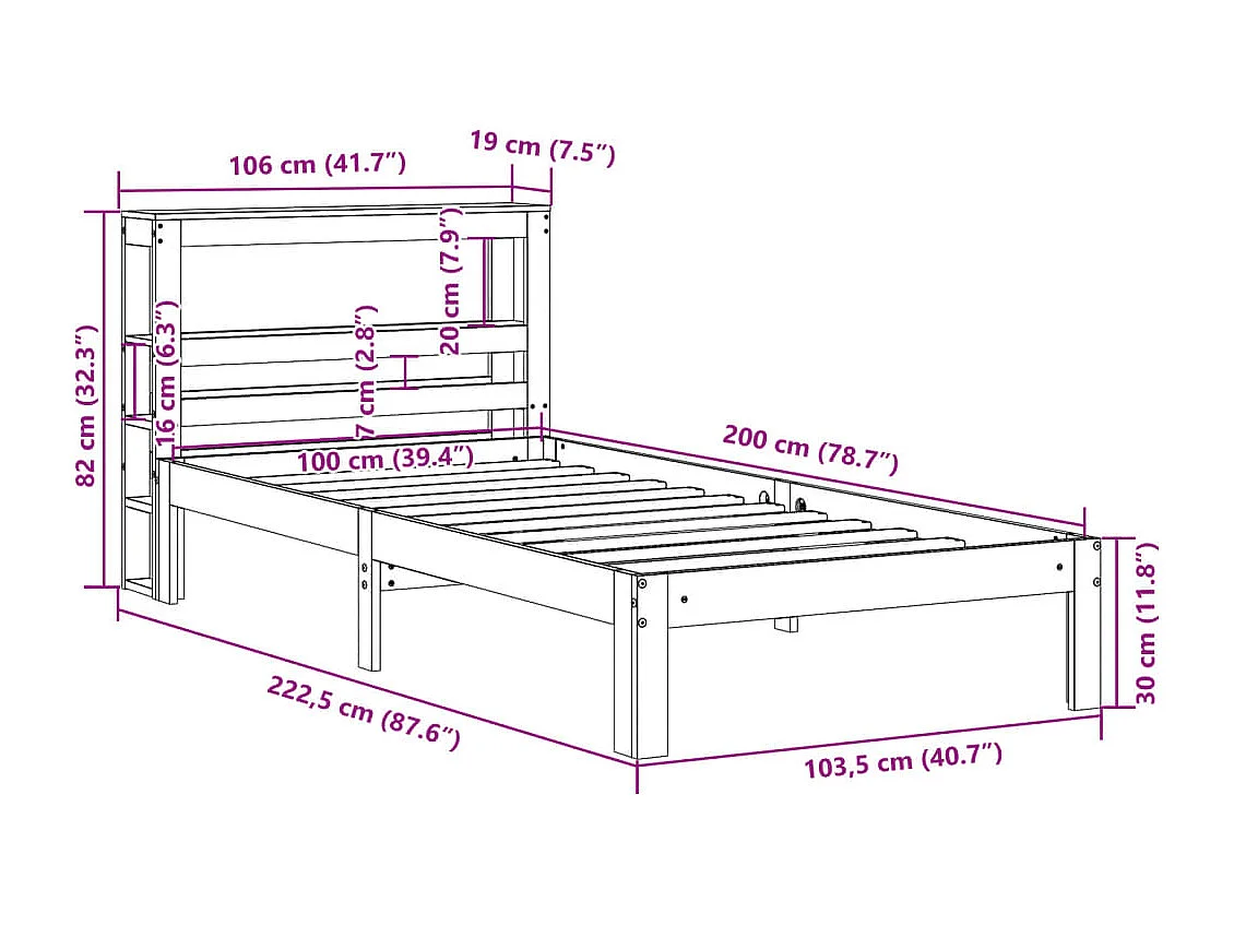 Lit simple | Lit adulte, enfant | Cadre de lit cire marron 100x200cm bois pin massif