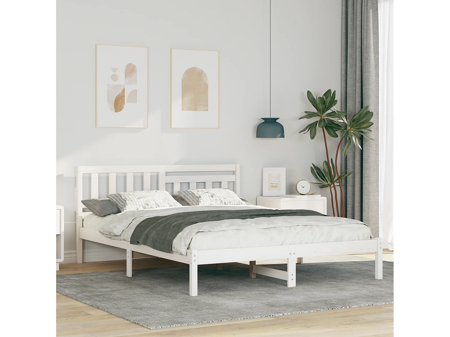 Lit double | Lit adulte | Cadre de lit Blanc 150x200 cm Bois massif en pin