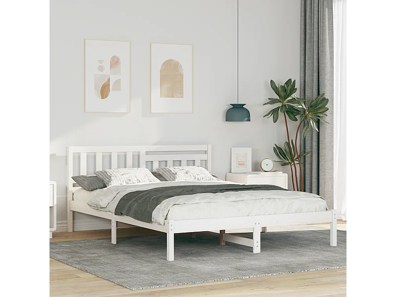Lit double | Lit adulte | Cadre de lit Blanc 150x200 cm Bois massif en pin