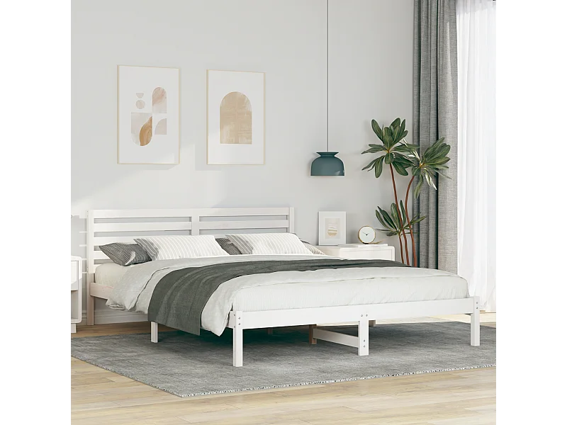 Lit double | Lit adulte | Cadre de lit Blanc 160x210 cm Bois massif en pin