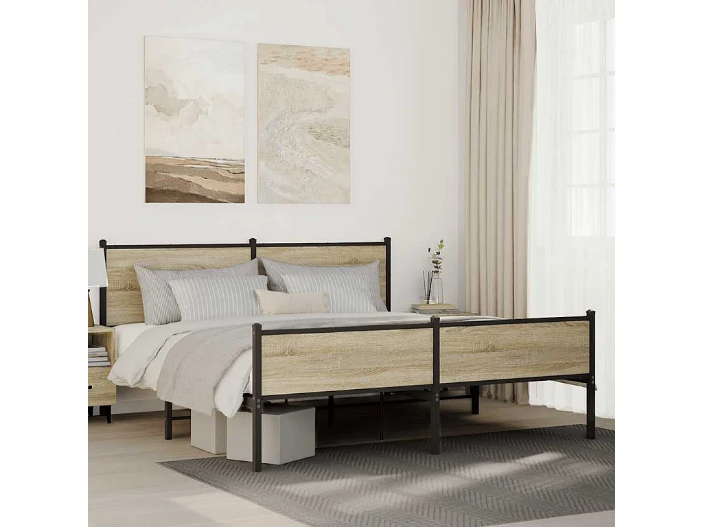 Lit double | Lit adulte | Cadre de lit en métal chêne sonoma 183x213 cm