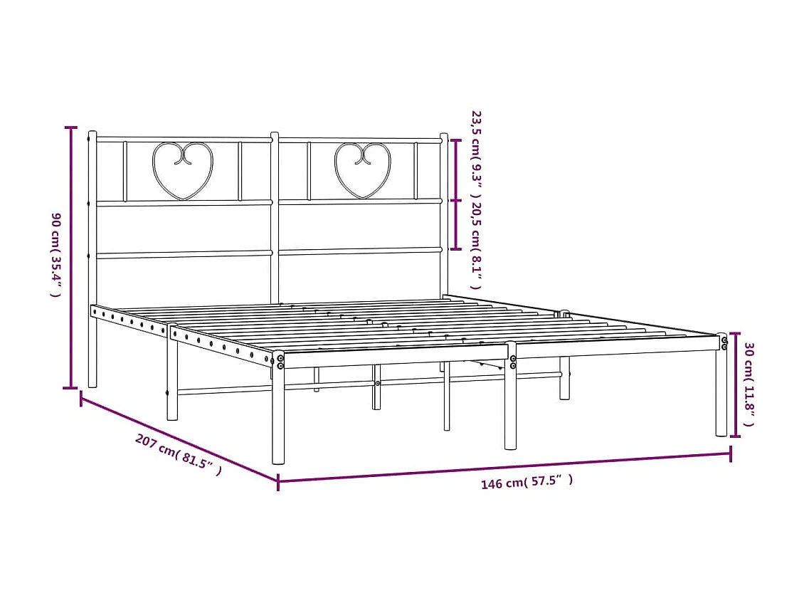 Lit double | Lit adulte | Cadre de lit métal avec tête de lit noir 140x200cm