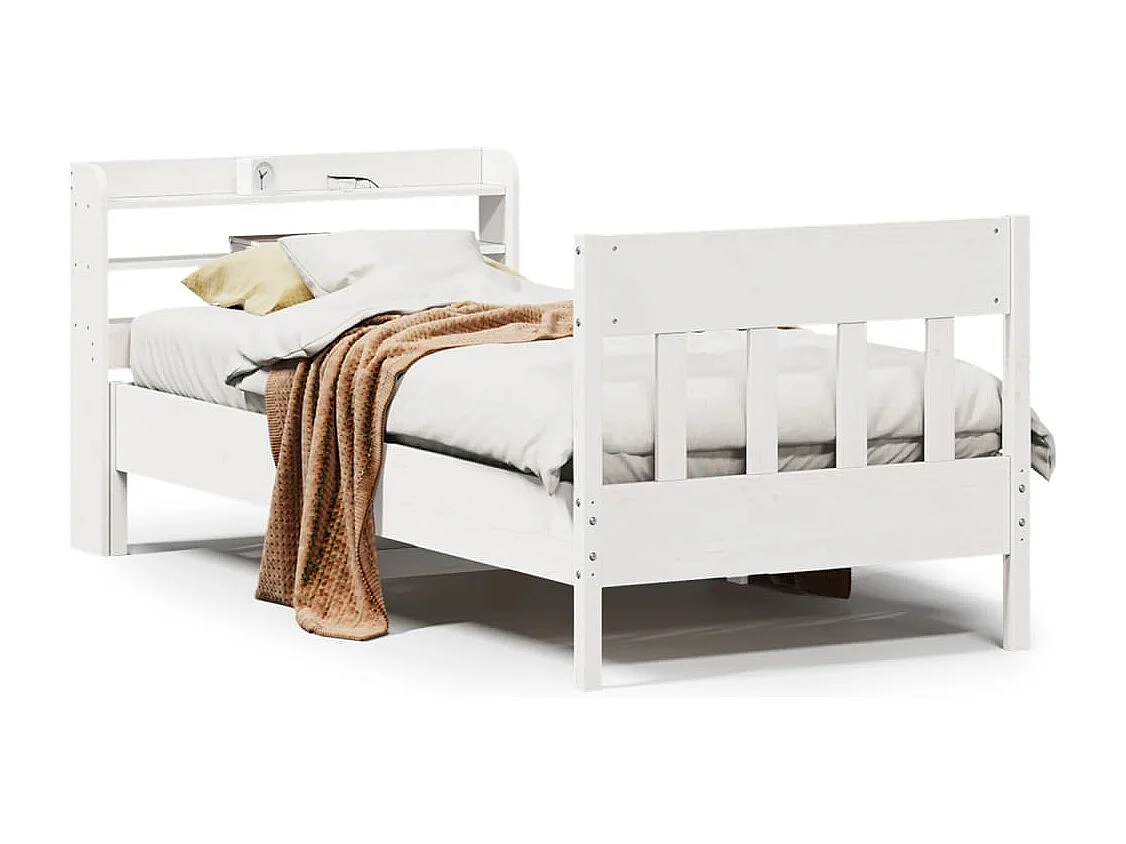 Lit simple | Lit adulte, enfant | Cadre de lit blanc 90x190 cm bois de pin massif