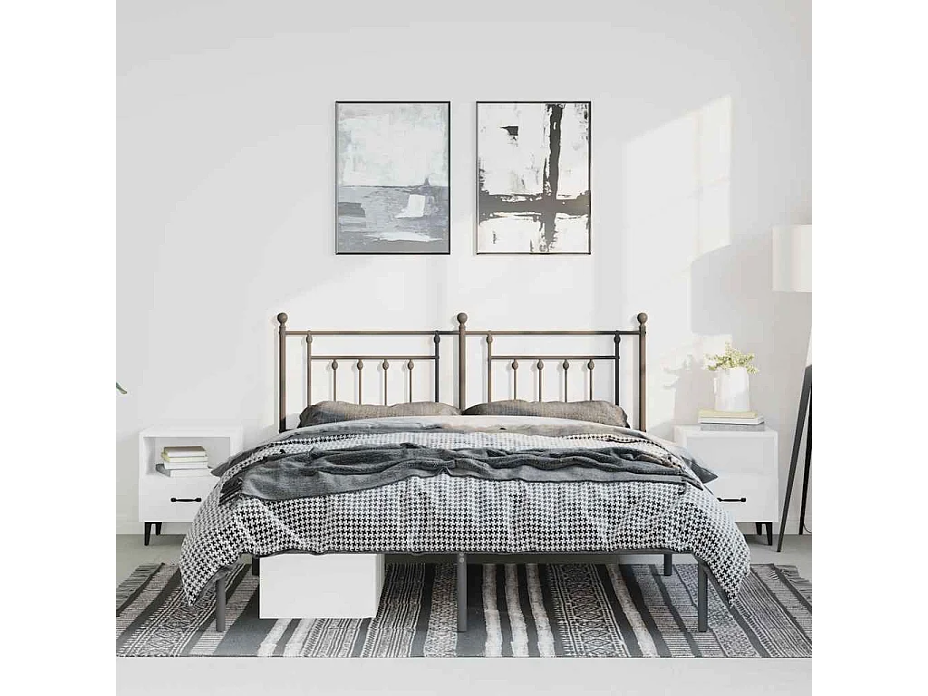 Lit double | Lit adulte | Cadre de lit métal avec tête de lit noir 135x190cm