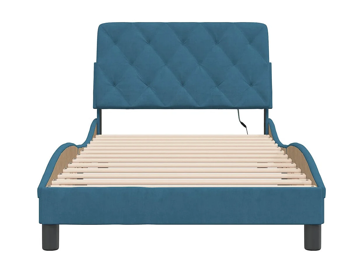 Lit simple | Lit adulte, enfant | Cadre de lit avec LED bleu 100x200 cm velours