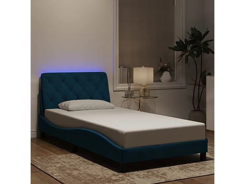 Lit simple | Lit adulte, enfant | Cadre de lit avec LED bleu 100x200 cm velours