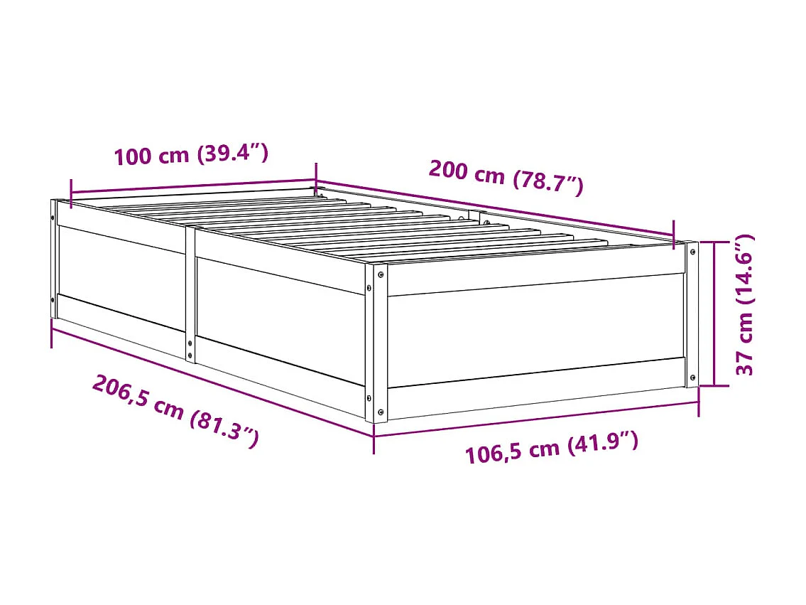 Lit simple | Lit adulte, enfant | Cadre de lit cire marron 100x200cm bois pin massif