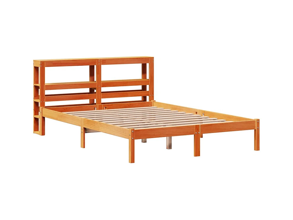 Letto per adulti | Letto matrimoniale | Giroletto con Testiera Marrone Cera 135x190 cm Massello Pino