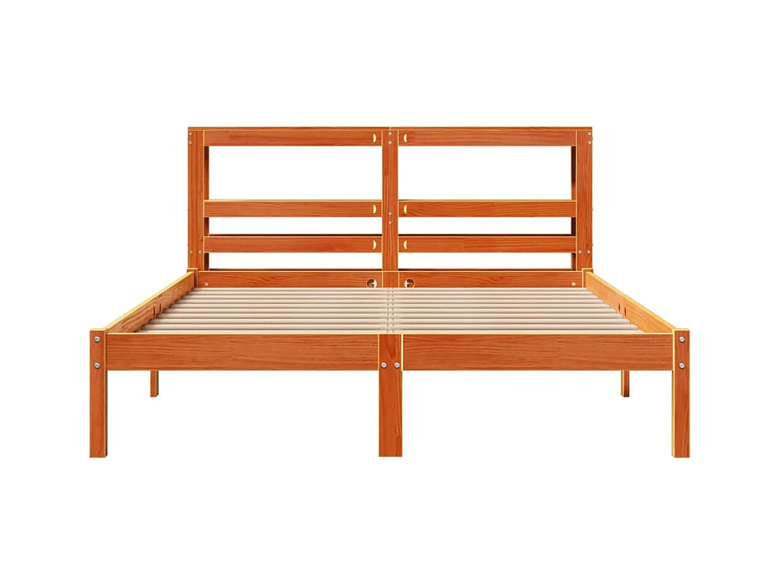 Letto per adulti | Letto matrimoniale | Giroletto con Testiera Marrone Cera 135x190 cm Massello Pino